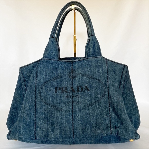 PRADA Logo Avio Denim Large Canapa Tote - Picture 15 of 16